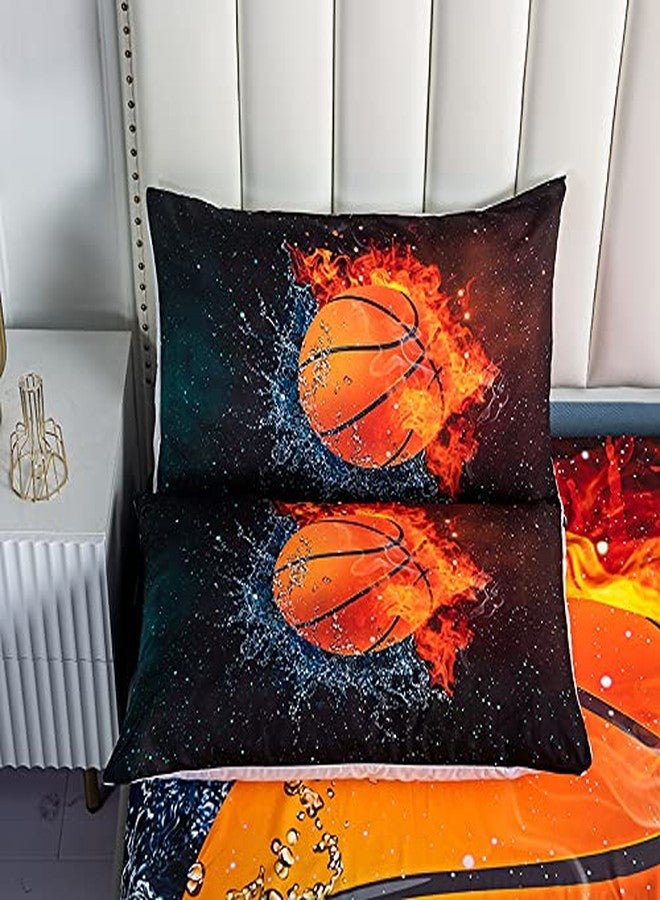 Roscloud Sports Basketball Sheets Sets Full Size - 3PC Ice Flame Galaxy Basketball Boys Fitted Sheet（Fitted Sheet*1 Pillowcases*2） - Image 5